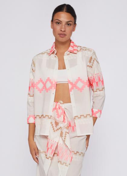 Vilagallo Sara cream and pink Embroidered Voile shirt - 30994