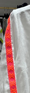 Vilagallo Sara White linen shirt with pink fluorescent stripe on sleeve