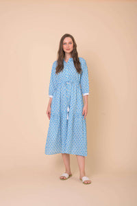 Handprint Dream Apparel Tuscany 801- E Blue and white print dress